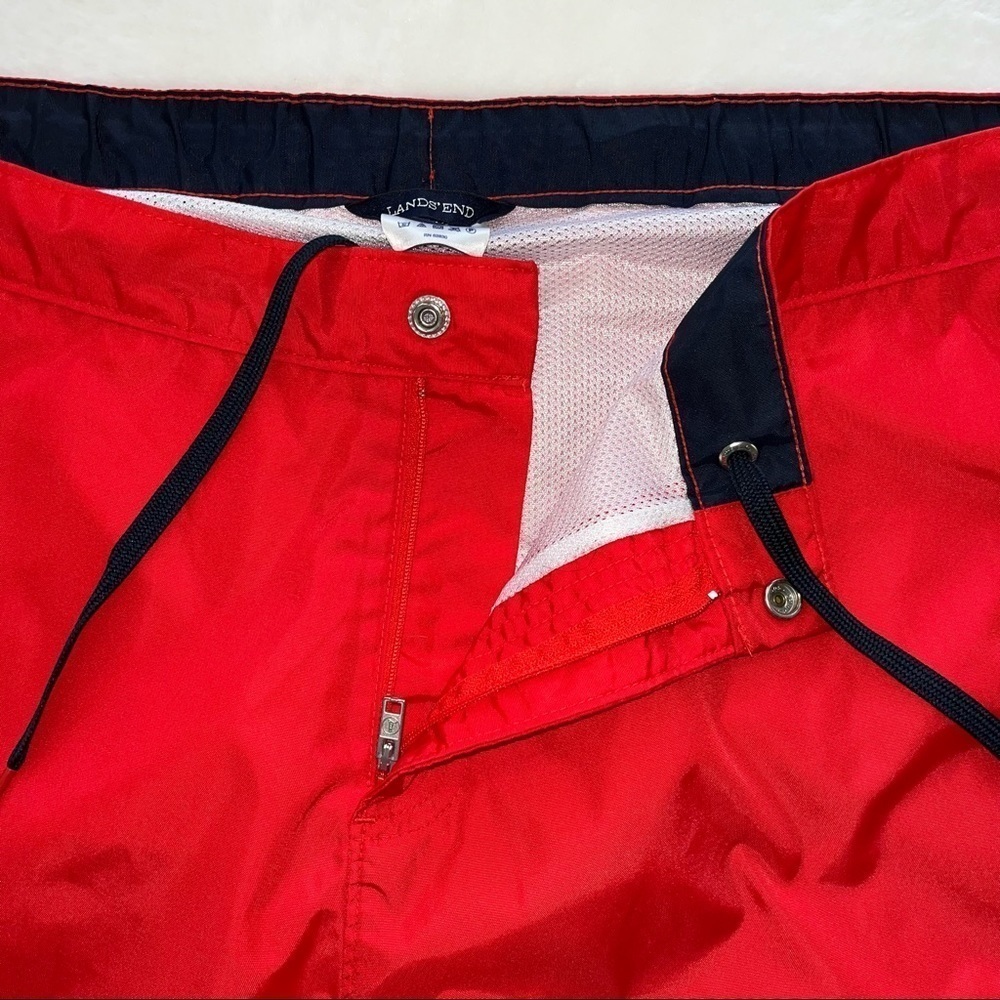 Lands’ End Men’s Nylon Swin Trunks Sz 42 Red Fully Lined Drawstring 3 Pockets - Picture 7 of 11